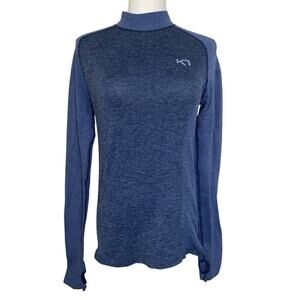 Kari Traa Heathered Blue Mock Neck Womens Medium Thumbholes Baselayer